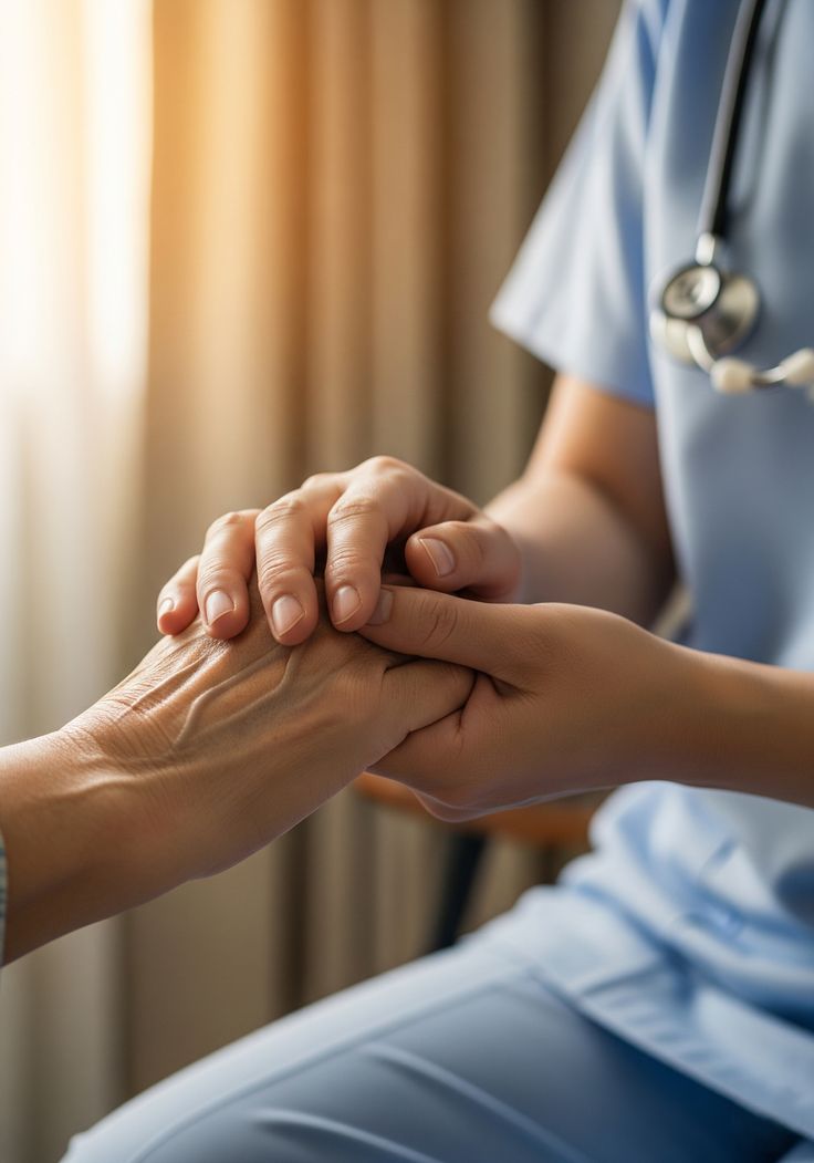 A carer gently holding the hand of someone they support